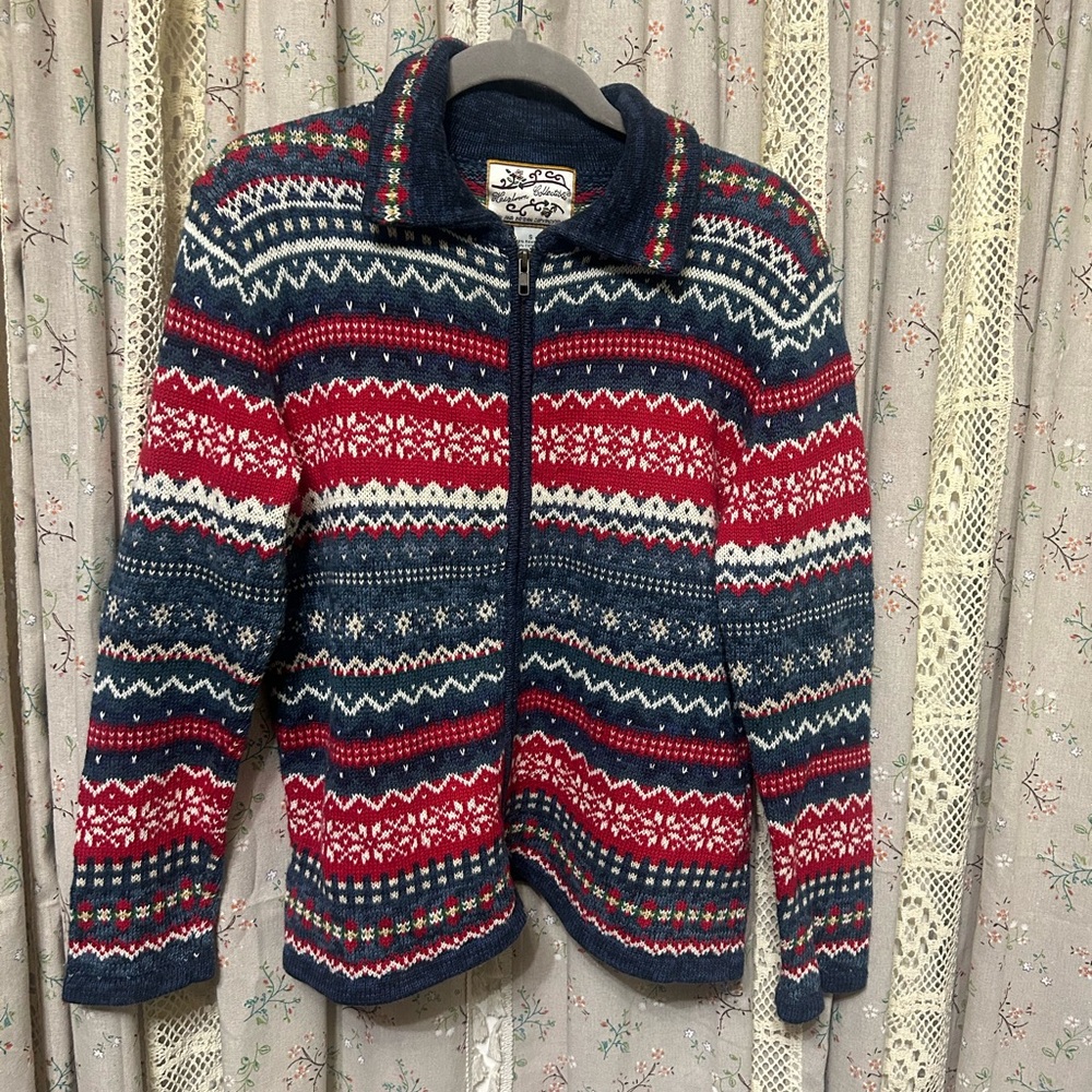 Vintage Heirloom Collectibles Christmas Striped Knit Full Zip Cardigan Sz. Small